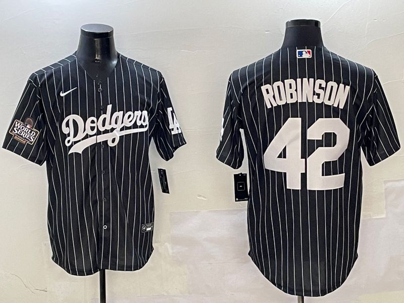 Men Los Angeles Dodgers 42 Robinson Black Stripe Jointly Name 2025 Nike MLB Jersey style 2
